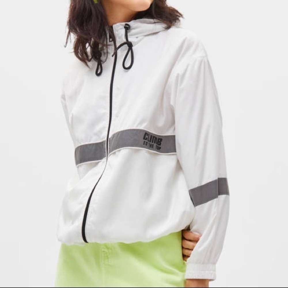 Bershka Color Block Climb To The Top Hooded Oversized Windbreaker Jacket Sz XS
